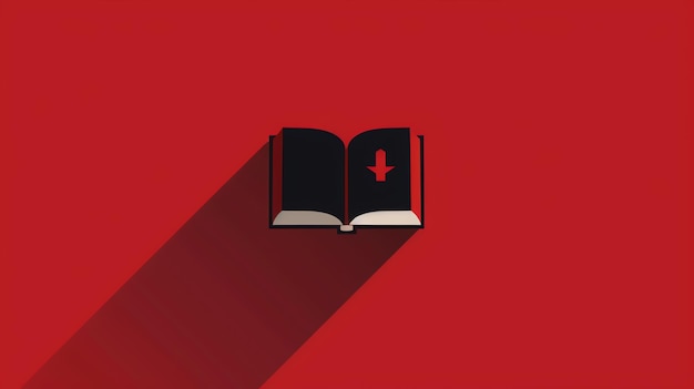 Photo minimalist illustration of a black open book on a red background with a long shadow