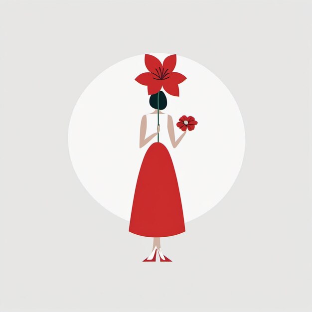 Photo a minimalist illustration features a lady holding a red flower against a white background created u