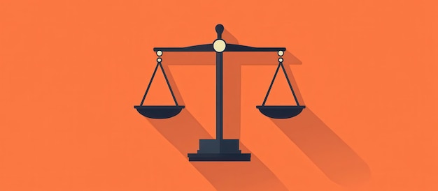 Minimalist Illustration of Justice Scales on Orange Background with Long Shadow