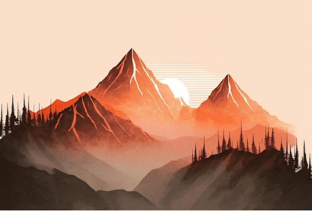 Minimalist illustration of mountains colored digital illustration painting artwork