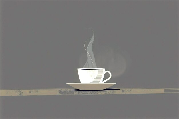 Photo minimalist illustration of a single steaming coffee cup with simple clean lines and a neutral background