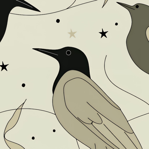 Minimalist Illustration of Two Birds with Starry Sky Background