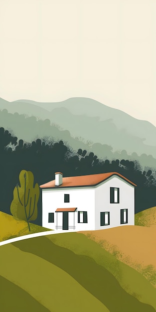 Photo minimalist illustration of a white house on a hill