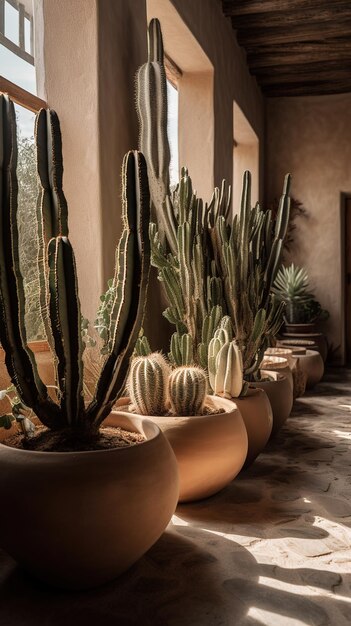 minimalist image of a Mediterranean house warm colors and details Mediterranean plants Generative