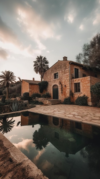 minimalist image of a Mediterranean house warm colors and details Mediterranean plants Generative