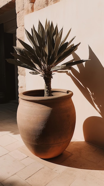 minimalist image of a Mediterranean house warm colors and details Mediterranean plants Generative