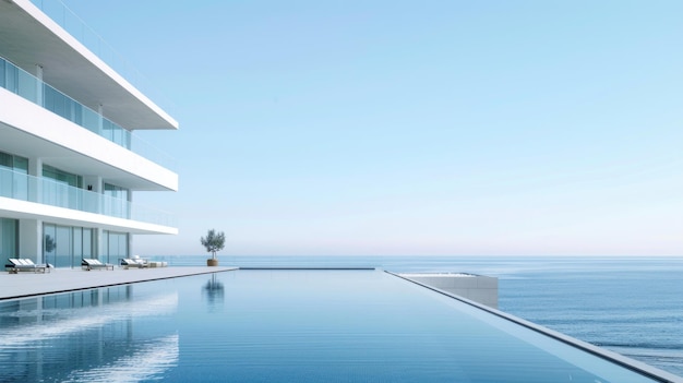 A minimalist image of a modern oceanfront resort or hotel exterior with no people emphasizing