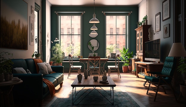 Minimalist indoor plant living room interior design AI Generated image