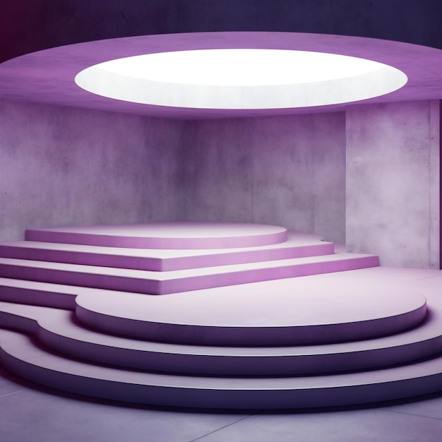 Minimalist interior design render purple room with round podium