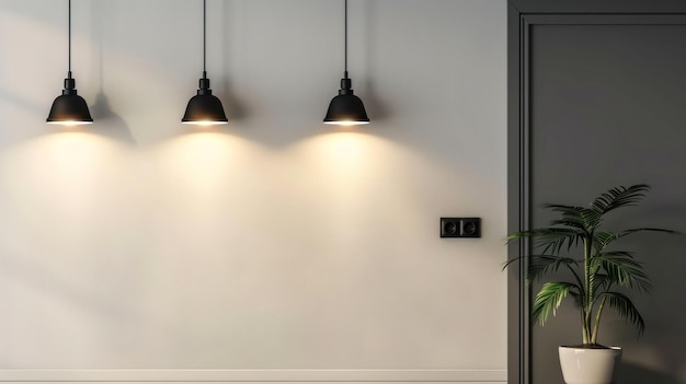 Photo minimalist interior design with black pendant lights and a palm tree