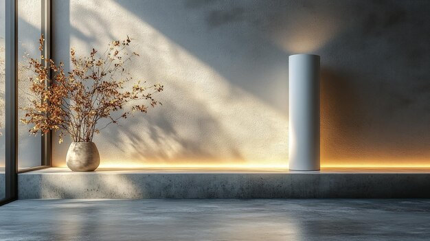 Photo minimalist interior design with warm lighting