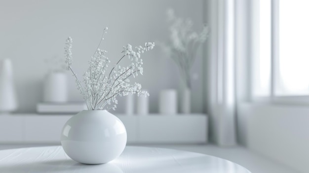 Photo minimalist interior design with white vase and flowers