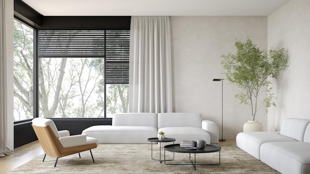 Minimalist Interior of modern living room 3D rendering