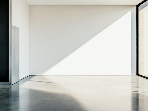 Minimalist interior space with natural light creating shadows during midday