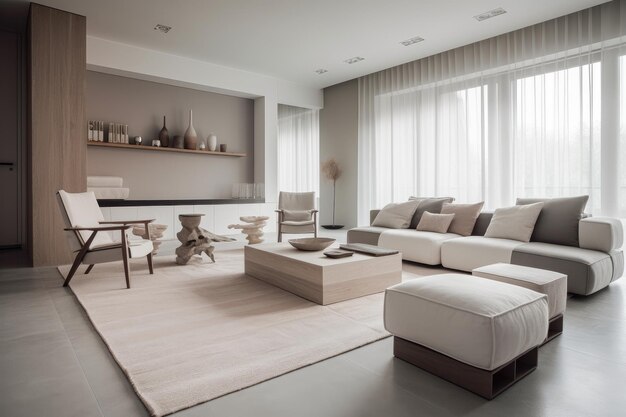 Minimalist interior with elegant furniture and light colors created with generative ai