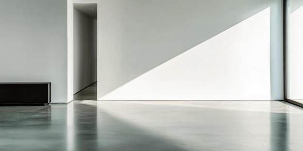 Minimalist interior with shadows and light in a modern space showcasing clean lines and polished concrete flooring