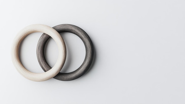 Photo minimalist interlocked wooden rings in earthy tones