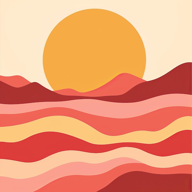 Minimalist Island Landscape With Bold Retro Colors