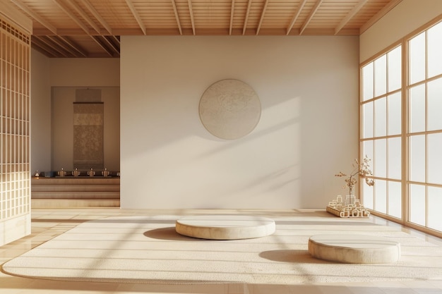 Minimalist Japanese Style Yoga Interior with Copy Space