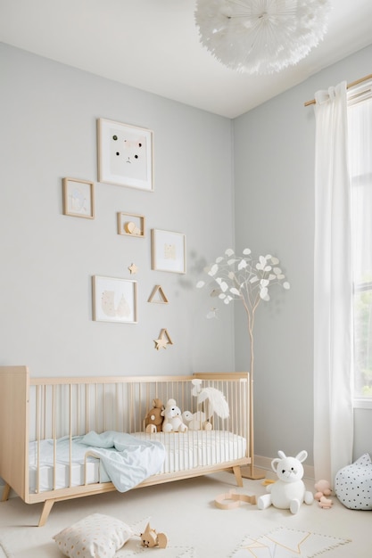 Minimalist kids room with beige wall