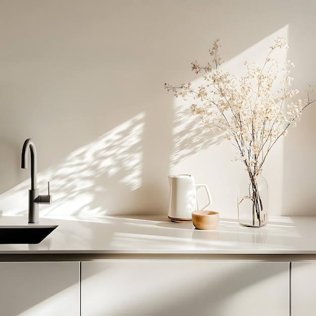 Photo minimalist kitchen counter with shadows