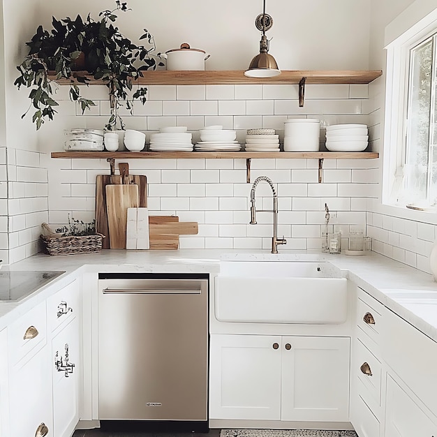 Minimalist Kitchen with White Cabinets and a Farmhouse Sink