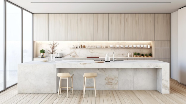 Minimalist Kitchen with White Marble Countertop