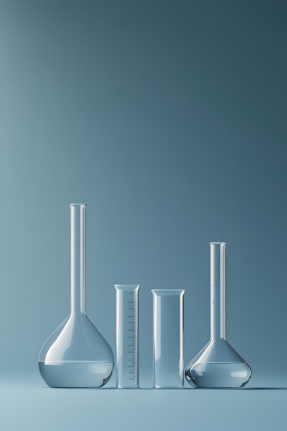 Photo minimalist laboratory glassware on blue background