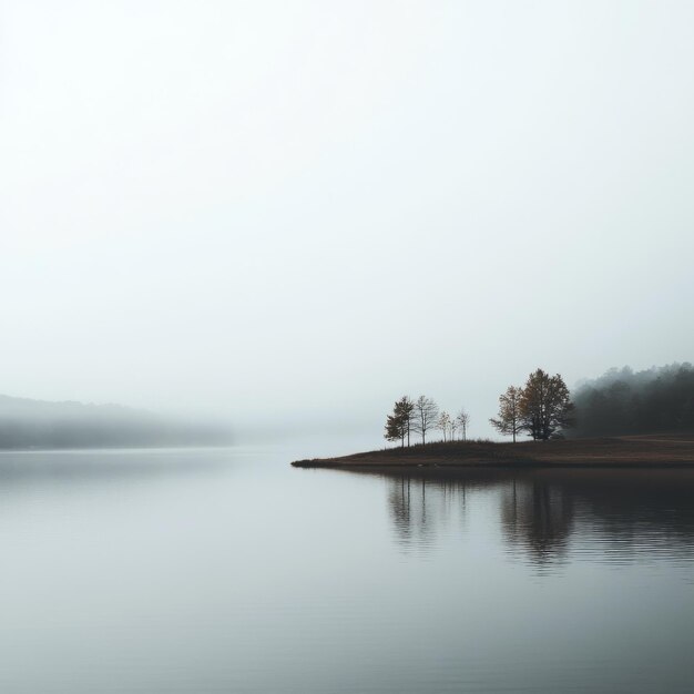 Photo minimalist landscape of trees on a foggy lake