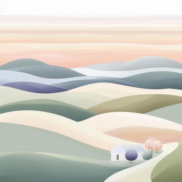 Photo minimalist landscape with house and trees illustration