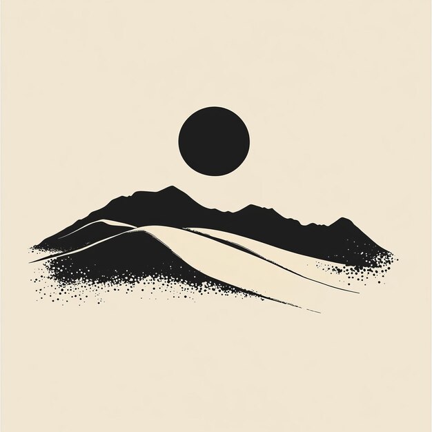 Photo minimalist landscape with mountains and sun hand drawn vector illustration