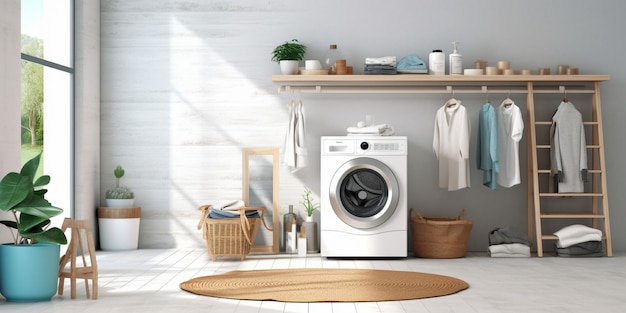 Minimalist laundry room by generative AI tools