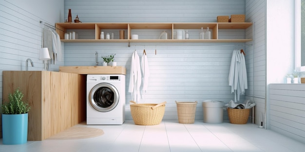 Minimalist laundry room by generative AI tools