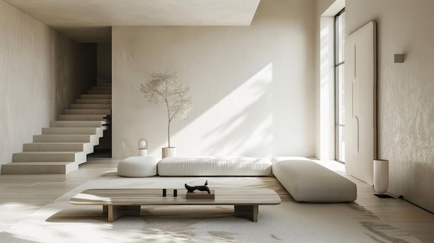 Minimalist lifestyle serene living room with essential furnishings