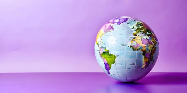 Minimalist Light Purple Background with Globe Outline and Copy Space for Global Human Rights Concept