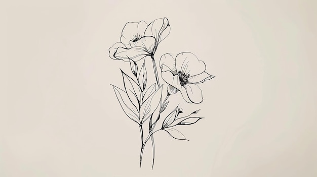 Photo minimalist_line_art_floral_tattoo_design_white