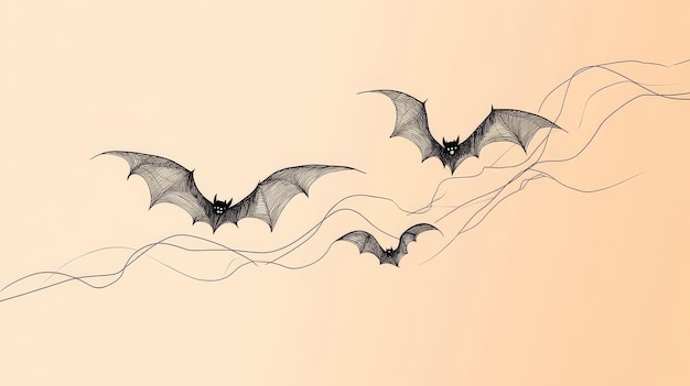 Photo a minimalist line art graphic depicting three bats flying in a night sky symbolizing halloween