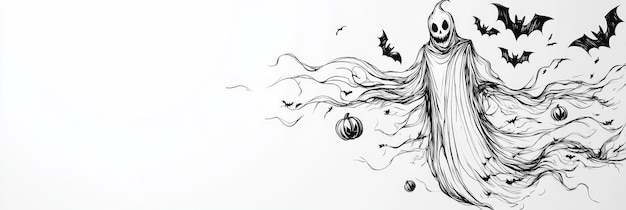 Photo a minimalist line art illustration of a ghostly figure with flowing lines symbolizing ethereal