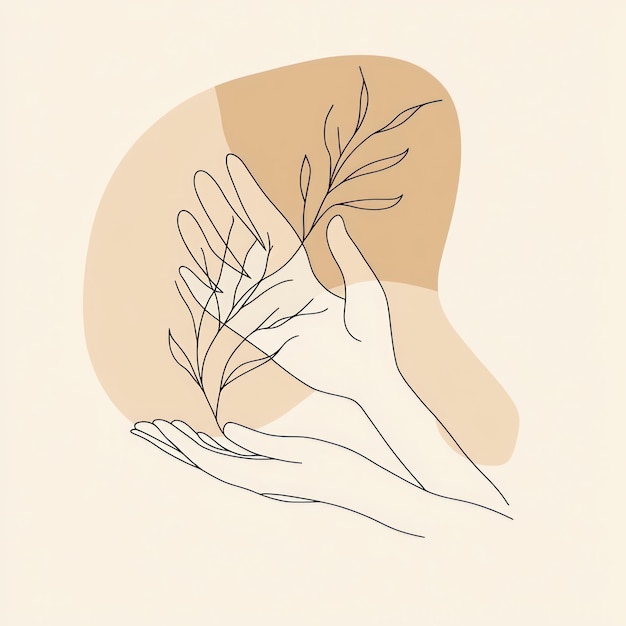 Photo minimalist line art illustration of hands holding a branch