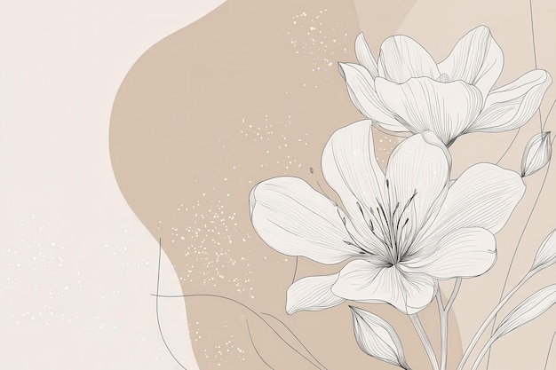 Photo minimalist line art illustration of white flowers on a beige background