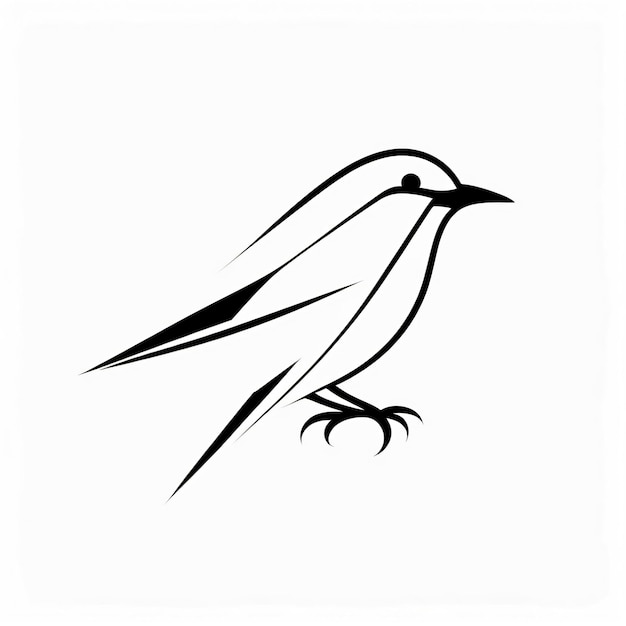 Minimalist line art of a perched bird with sharp beak and long tail