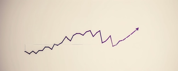 A minimalist line graph in purple rising on a light creamcolored background showcasing steady market progress