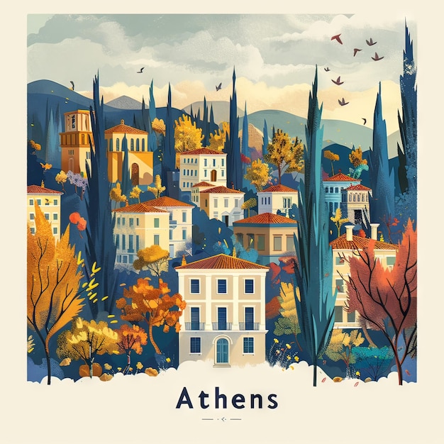 Minimalist Lineart City Poster of Athens