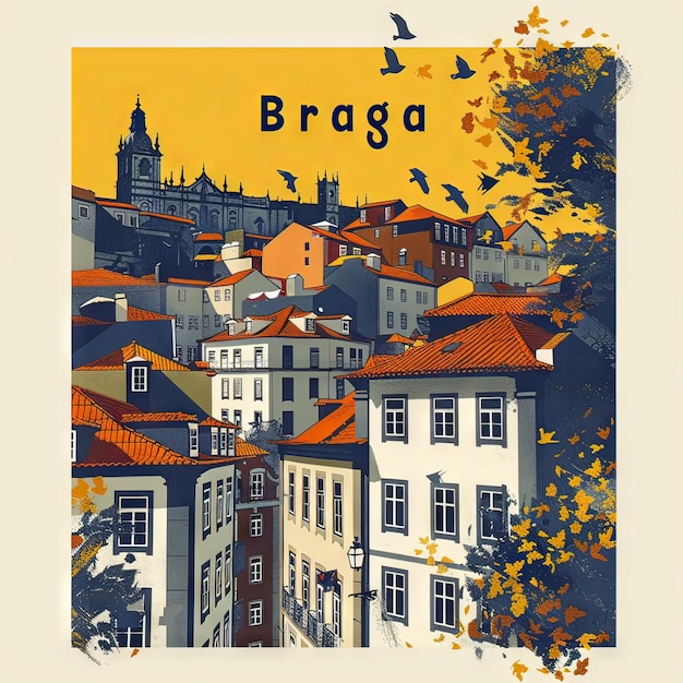 Minimalist Lineart City Poster of Braga Portugal