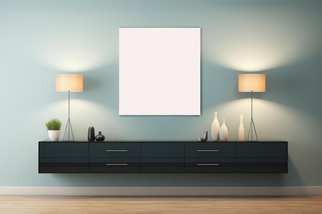 minimalist living room blank frame mockup Generative AI