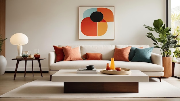 Minimalist Living Room Couch Chair Table and Art