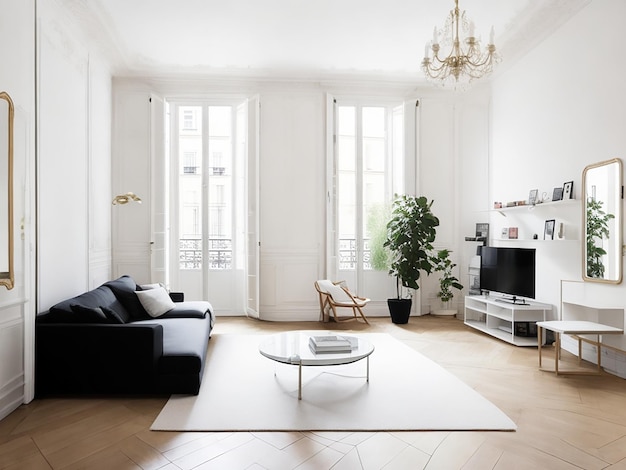 Minimalist living room French Apartment in Paris Generative Ai