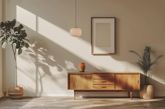 Minimalist Living Room Interior with Wooden Accents