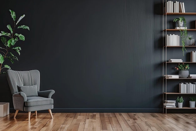 Minimalist Living Room with Armchair and Book Shelf