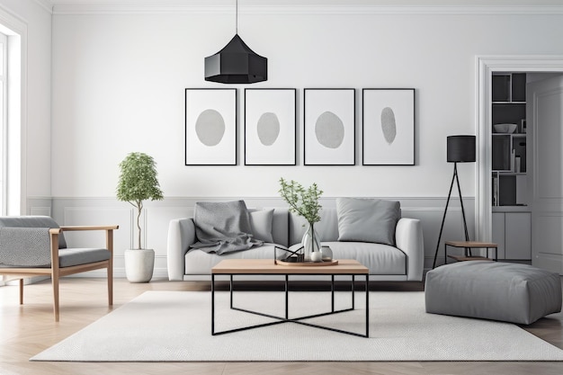 Minimalist living room with clean lines and modern decor created with generative ai